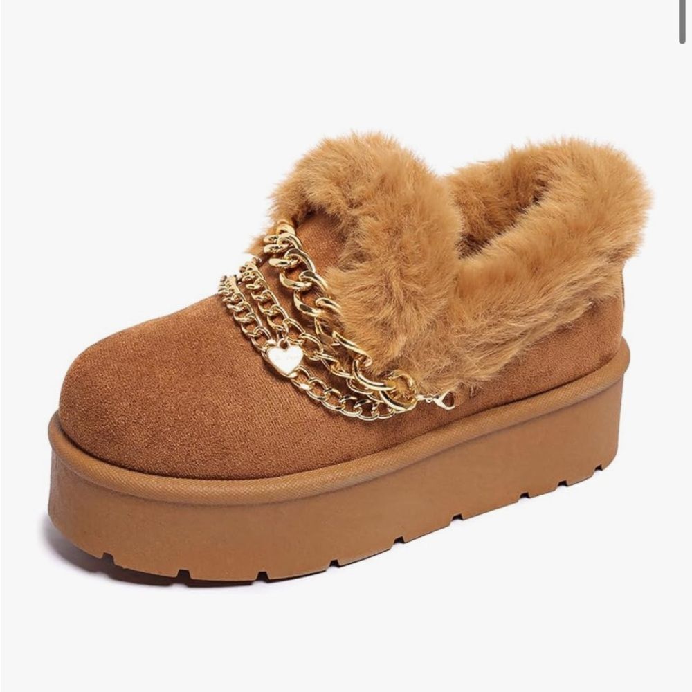 Women’s Slippers Platform Mini Boots for Suede Leather Slip-on Tan Size 6 NWOT